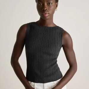 Quince Cotton Cashmere Ribbed Tank Heather Charcoal sz M